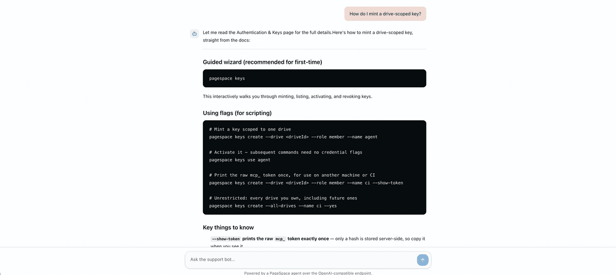 Turn Your PageSpace Docs Into a Support Bot