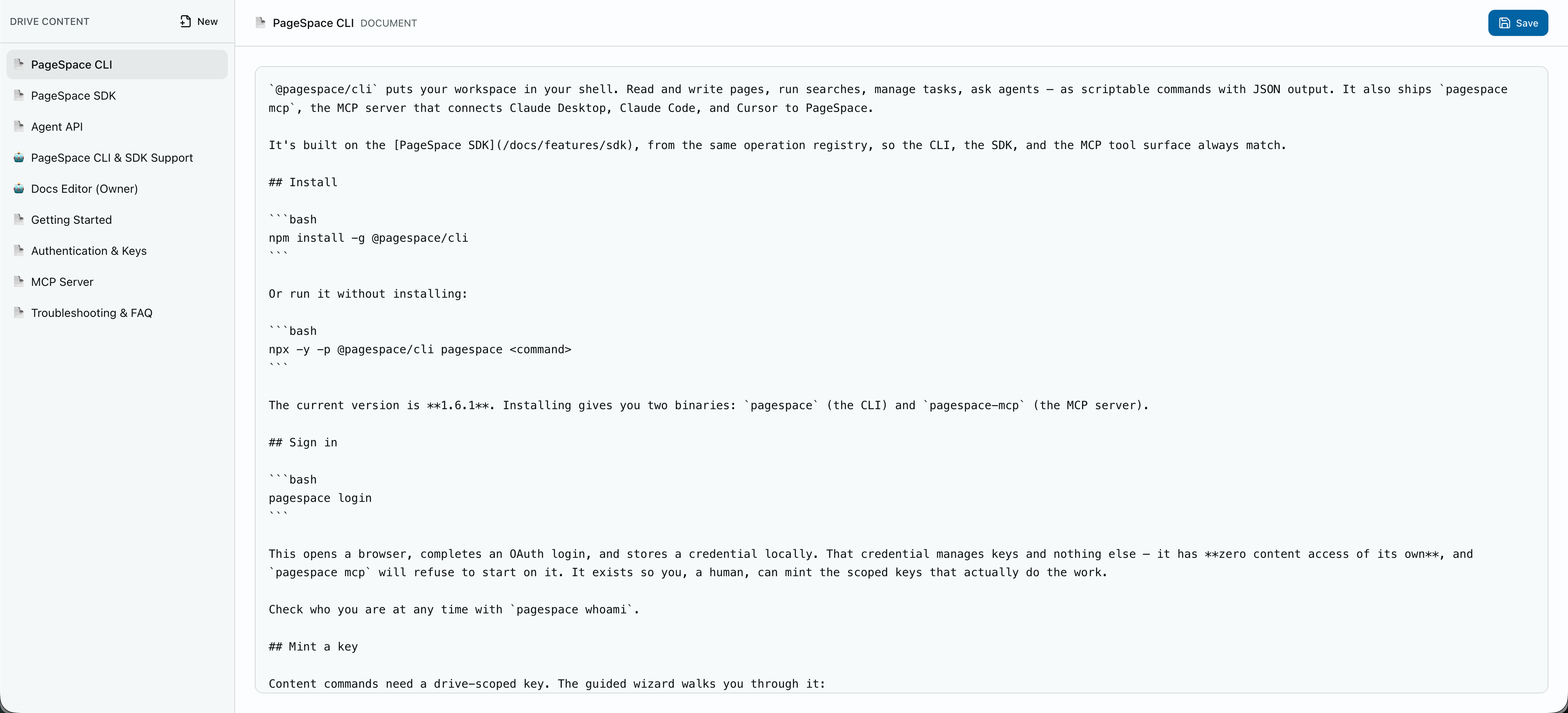 A custom docs admin built on the PageSpace SDK